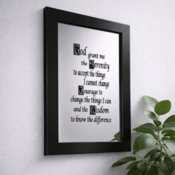 Alternative view of Serenity Prayer — Sandblasted Glass Mirror I Black Frame