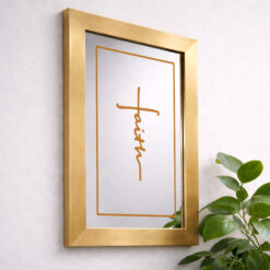 Faith with Cross — Sandblasted Glass Mirror I Gold Frame