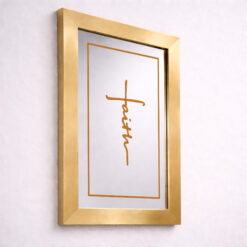 Alternative view of Faith with Cross — Sandblasted Glass Mirror I Gold Frame