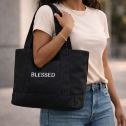 Blessed Embroidered Canvas Tote Bag