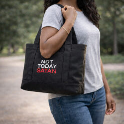Not Today Satan Embroidered Canvas Tote Bag