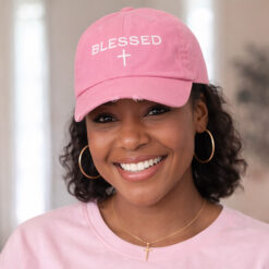 Blessed Cross Embroidered Baseball Cap | Pink