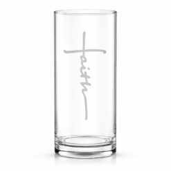 Faith Cross Etched Glass Cylinder Vase