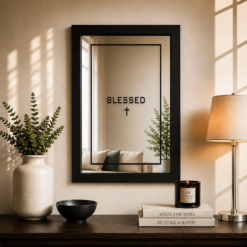 Blessed w/Cross — Sandblasted Glass Mirror I Black Frame