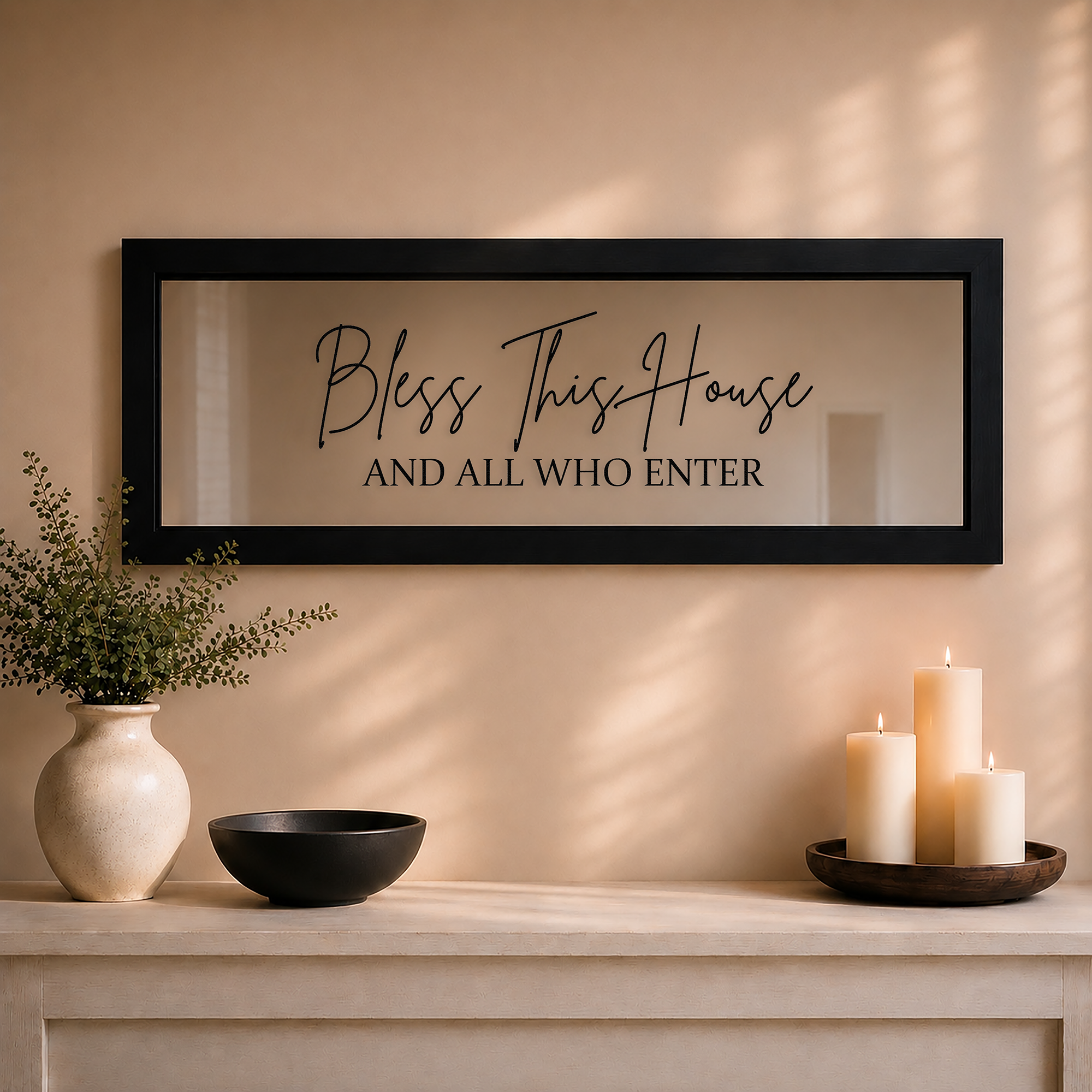 WEBSITE MIRROR 8 X 27 LIFESTYLE WITH DARK BOWL BLESS THIS HOUSE AND ALL WHO ENTER