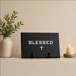 Blessed Cross Plaque and Easel Gift Set - Black