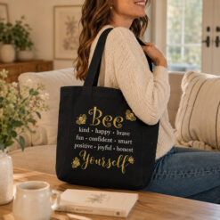 Alternative view of Bee Yourself Inspirational Canvas Tote (Gold and White)