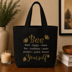 Bee Yourself Inspirational Canvas Tote (Gold and White)