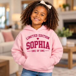 Personalized Limited Edition Kids’ Pullover Hoodie – Light Pink