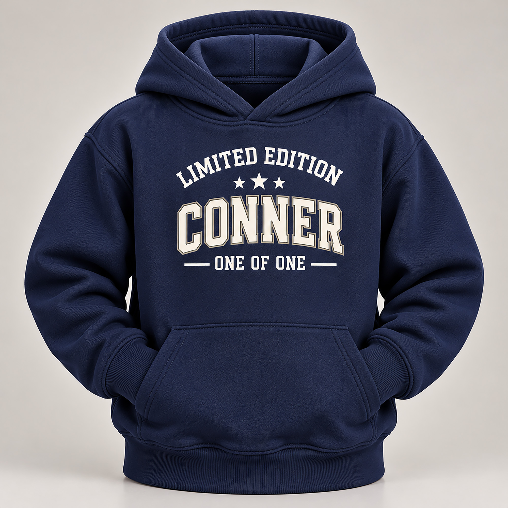 WEBSITE HOODIE KID PERSONALIZED LIMITED EDITION ONE OF ONE NAVY FRONT POUCH