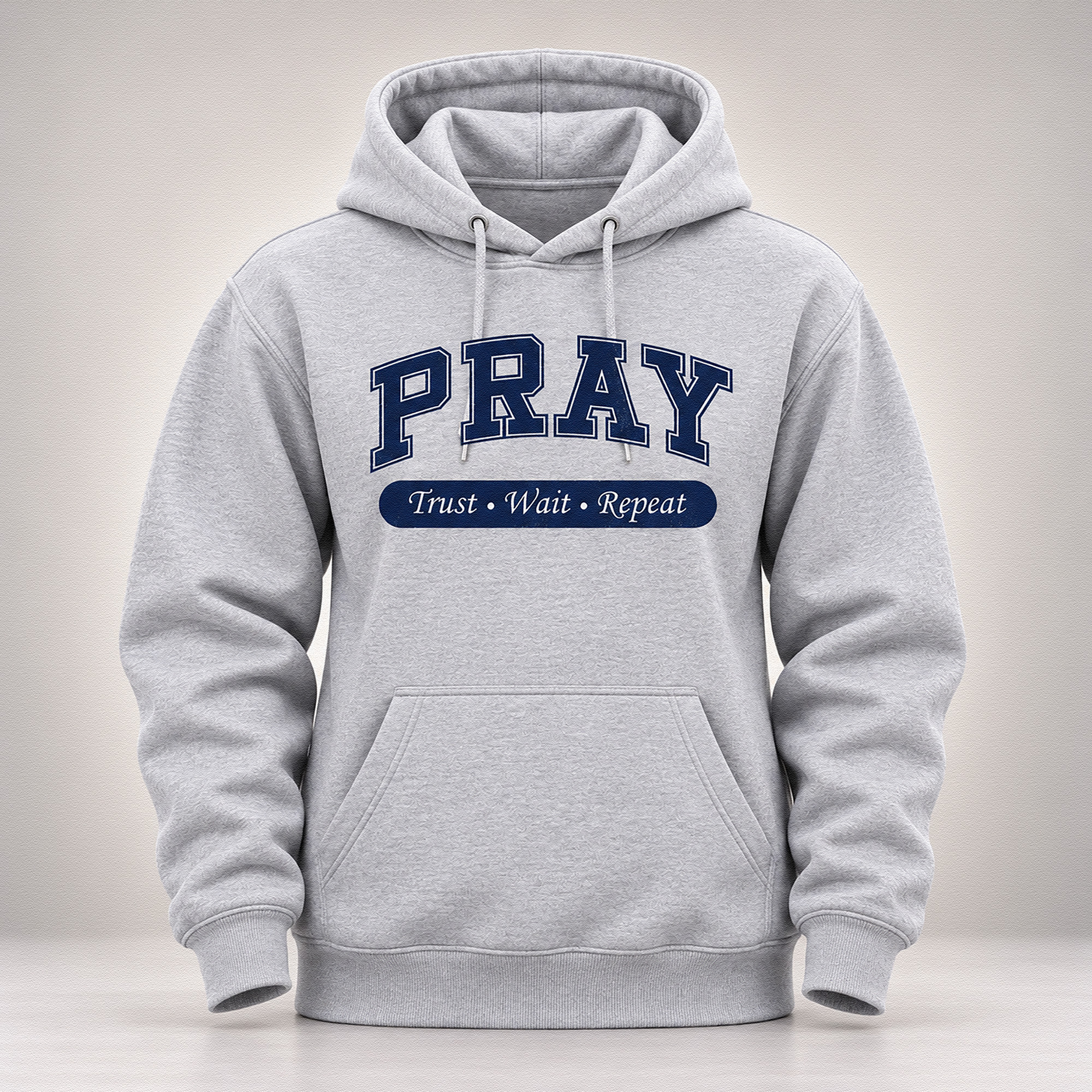 WEBSITE HOODIE PRAY TRUST REPEAT GREY-NAVY FRONT