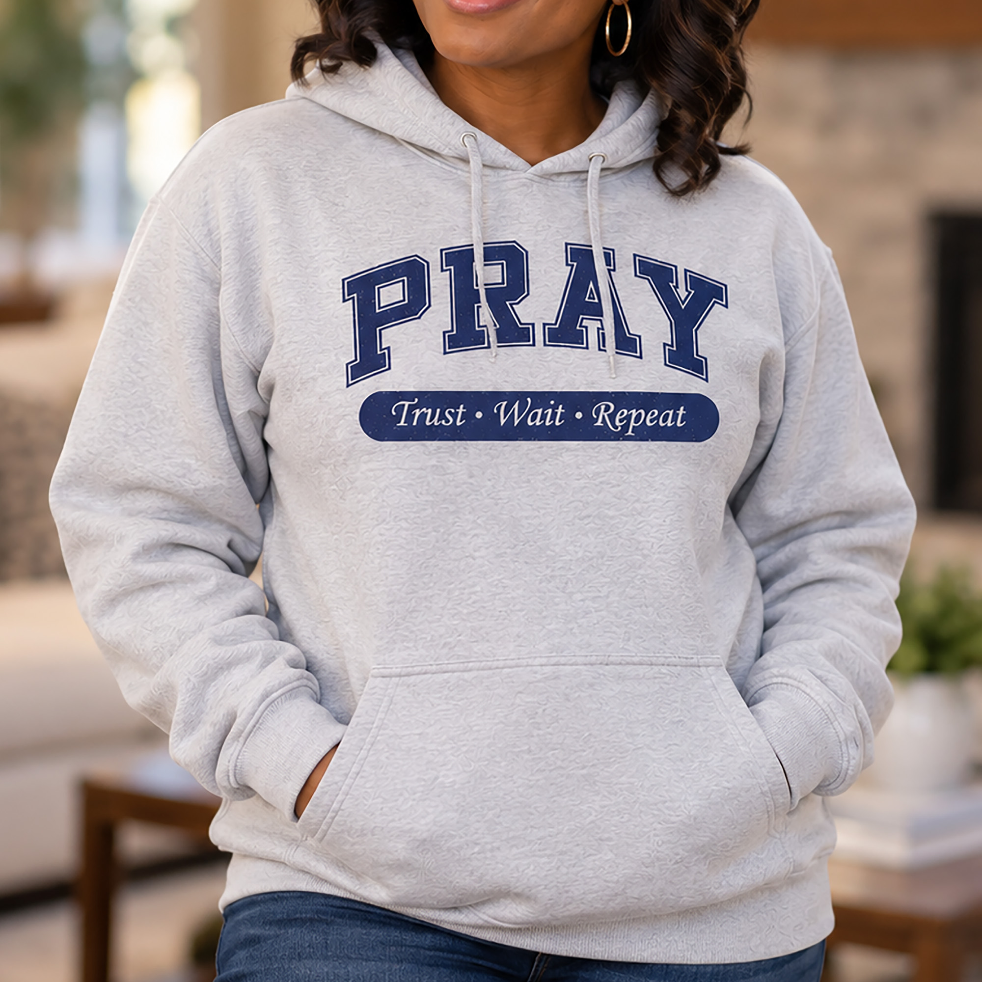 WEBSITE HOODIE PRAY TRUST REPEAT GREY-NAVY LIFESTYLE FEMALE