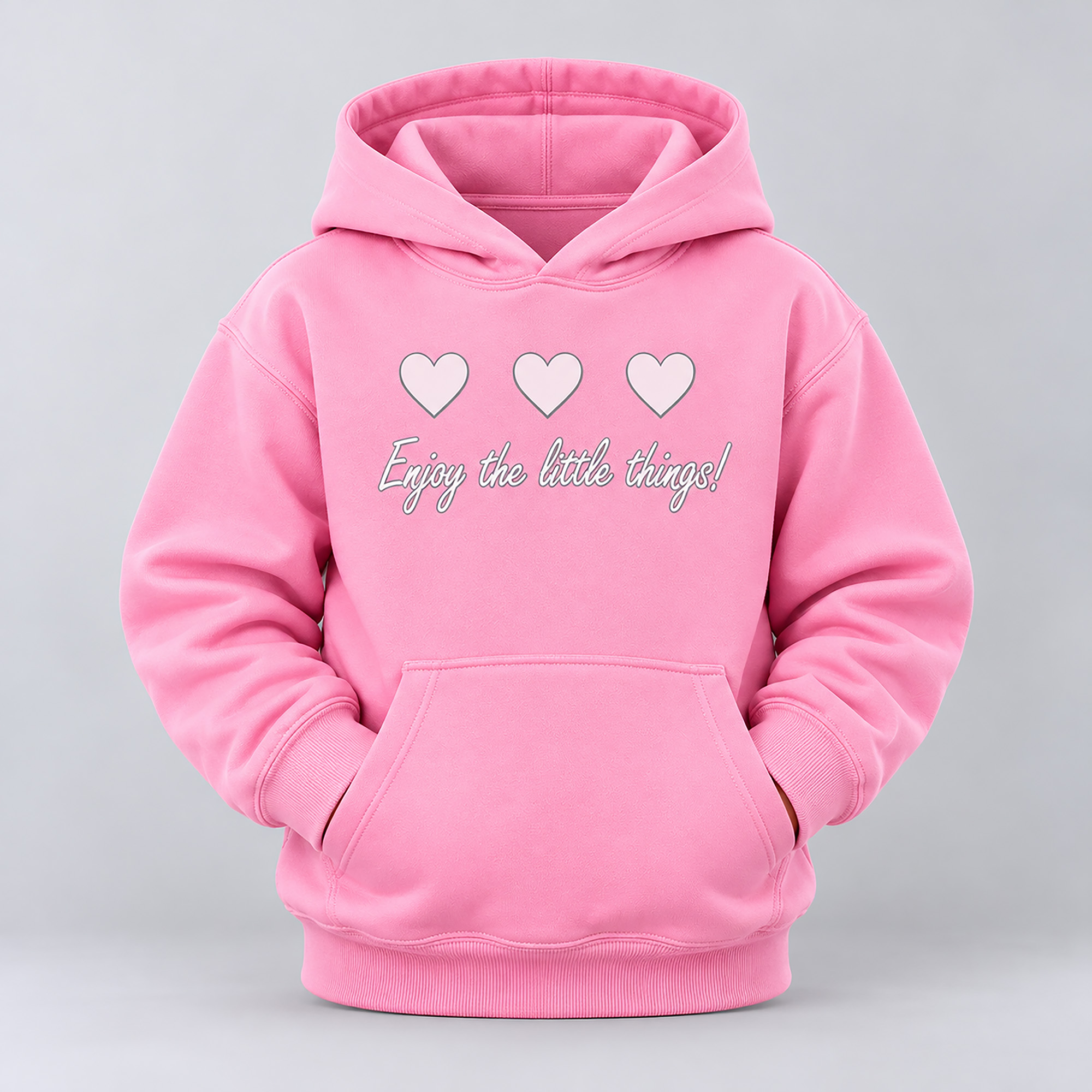 WEBSITE HOODY ENJOY THE LITTLE THINGS PINK FRONT IN POUCH
