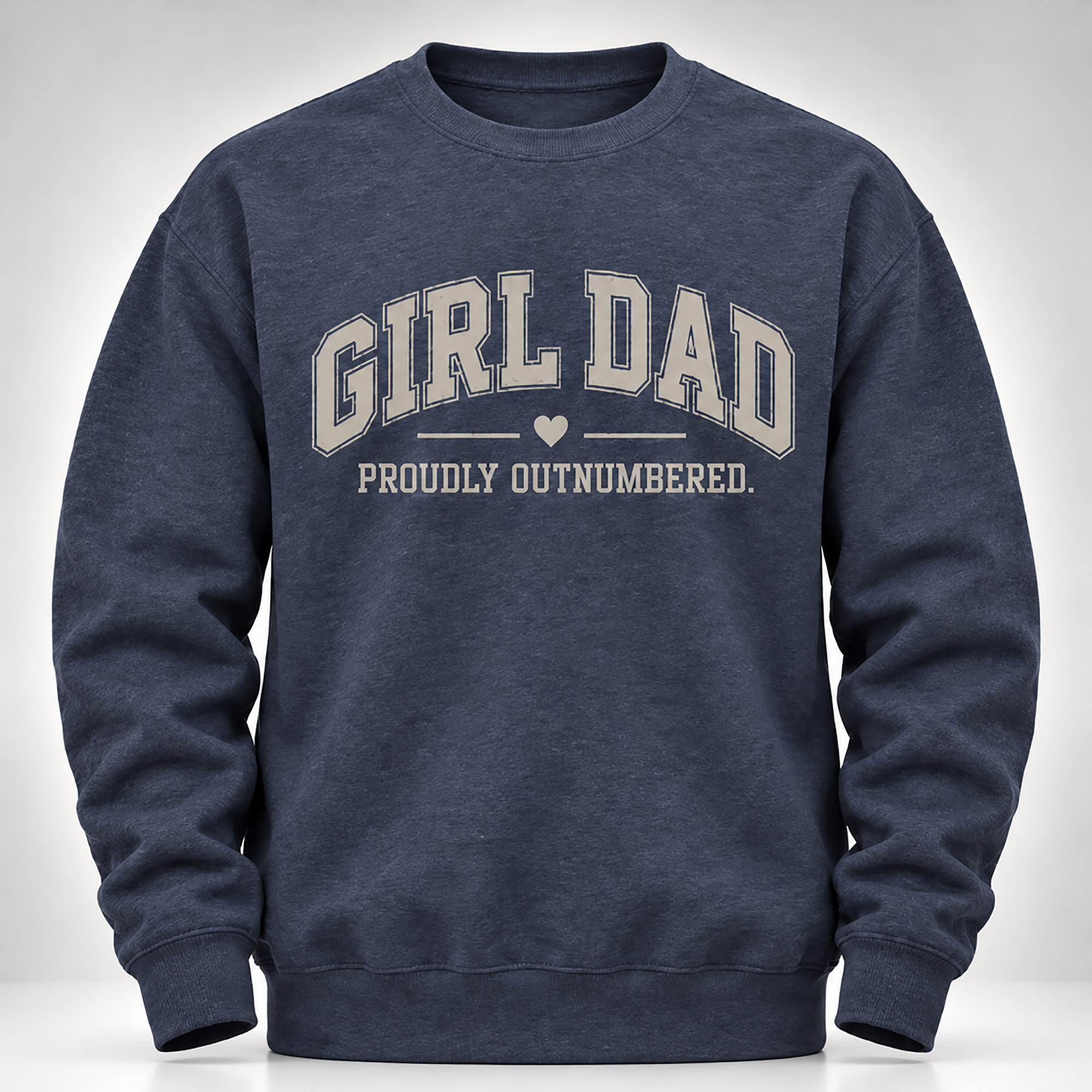 WEBSITE SWEATSHIRT GIRL DAD PROUDLY OUTNUMBERED HEATHER NAVY FRONT